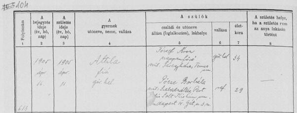 Documents found in the course of family tree research: Portrait of Attila József